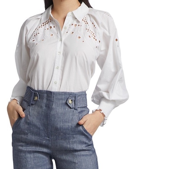 Veronica Beard Lilah Eyelet 100% Cotton Shirt - Picture 1 of 14
